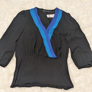 New York & Company Black Top with Blue Trim